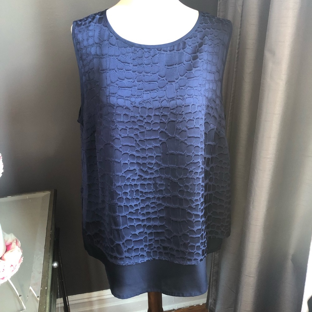 Gallery Navy Snakeskin Sleeveless Blouse